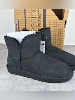 Kirkland Signature Women's Shearling Scalloped Edge Suede Boot Black NEW Size 9